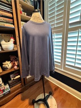 Relaxed Long-Sleeve Crewneck Top in Dusty Blue